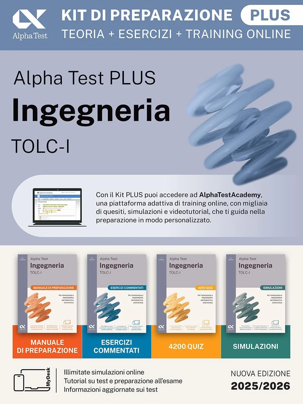 Alpha Test Plus Ingegneria TOLC-I 2026-2027. Kit di preparazione Plus. Per test di ammissione universitari. Con piattaforma e simulatore online