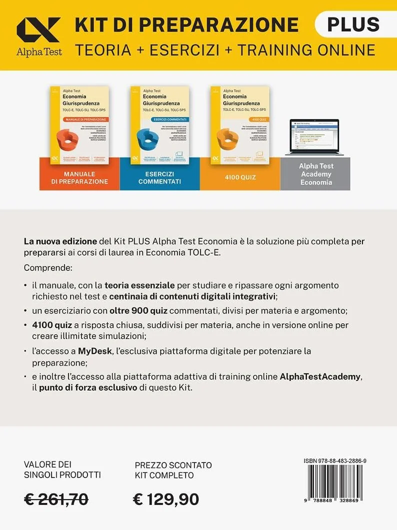 Alpha Test Plus Economia Giurisprudenza TOLC-E, TOLC-SU, TOLC-SPS 2026-2027. Kit di preparazione Plus. Per test di ammissione universitari. Con piattaforma e simulatore online