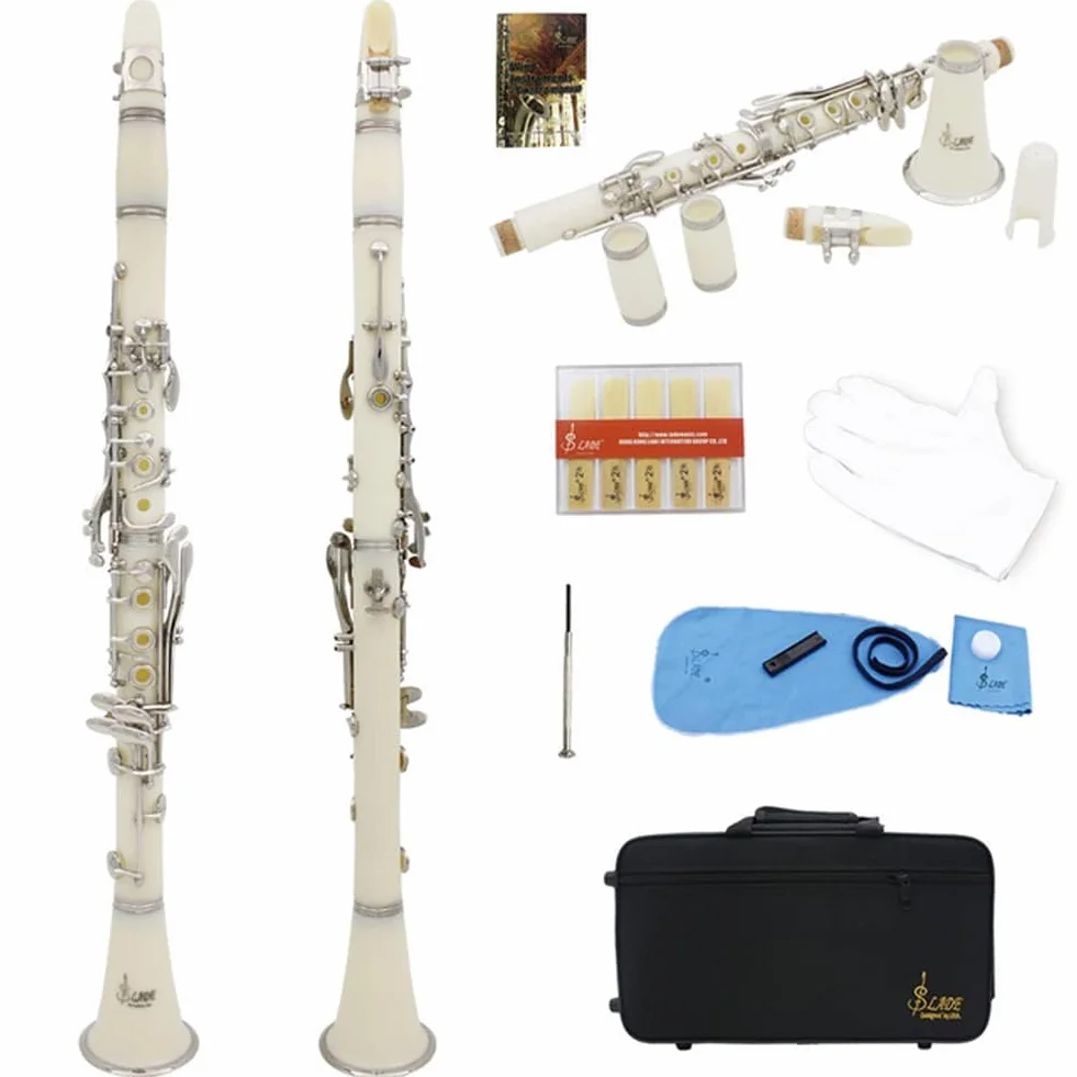 Alomejor Clarinetto a 17 Tasti con Tubo in Bachelite Premium Set di Pulsanti di Placcatura Aperture Precise per la Manutenzione (White)