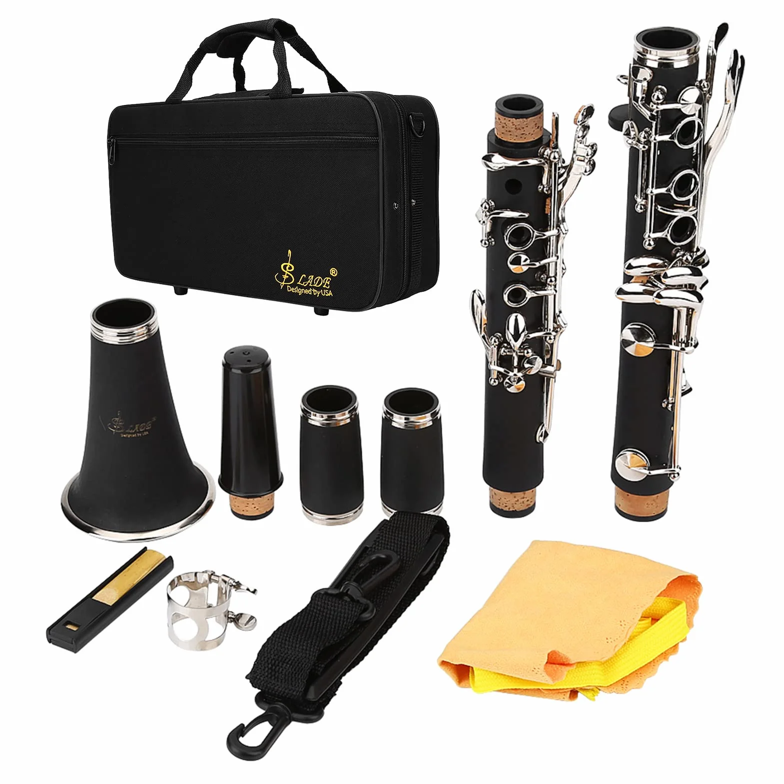 Clarinetto in Sib, Clarinetto Tedesco Accessori per Clarinetto a 17 Tasti con Nota Si Discendente con Ance Panno per la Pulizia Strumenti a Fiato